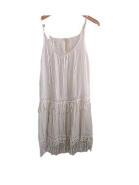 American Eagle Boho Mini Dress White Crochet Lace Tassel Fringe Festival Gauze S